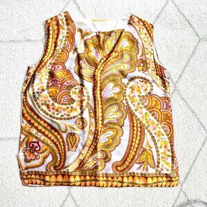 Vintage 60s Paisley Print Silky Sleeveless Top Boho Hippie Style Retro Fashion